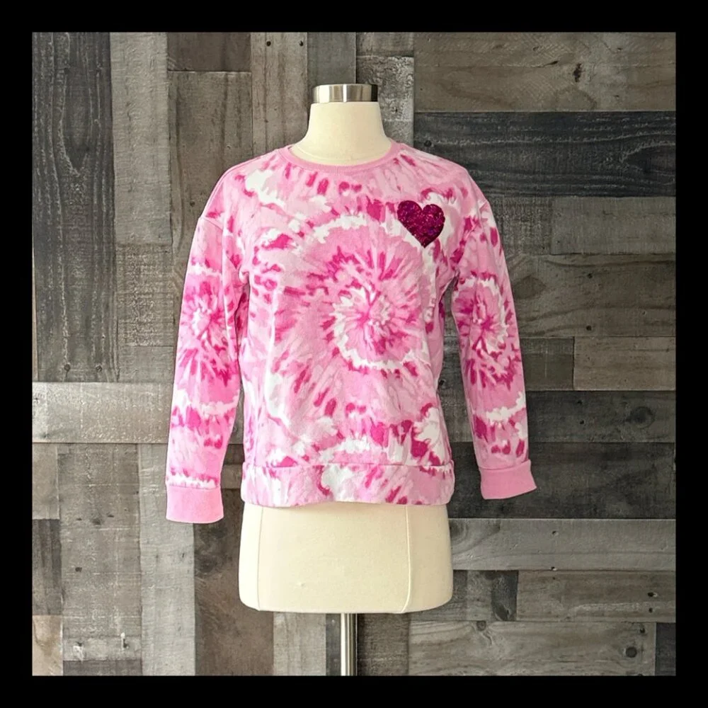 The Children's Place pink tie dye sweatshirt girls large sequin heart lovecore